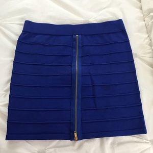 Blue high waisted mini skirt.